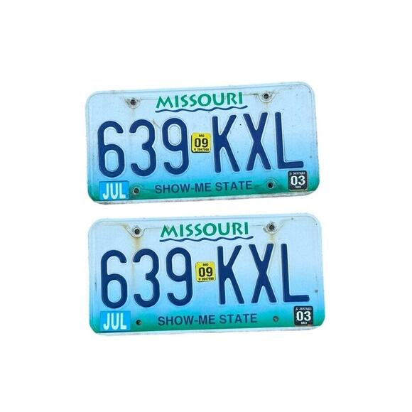Missouri License Plate Show-Me State Dec 2003 2009 Sticker Blue Automobile Tags - Picture 1 of 5